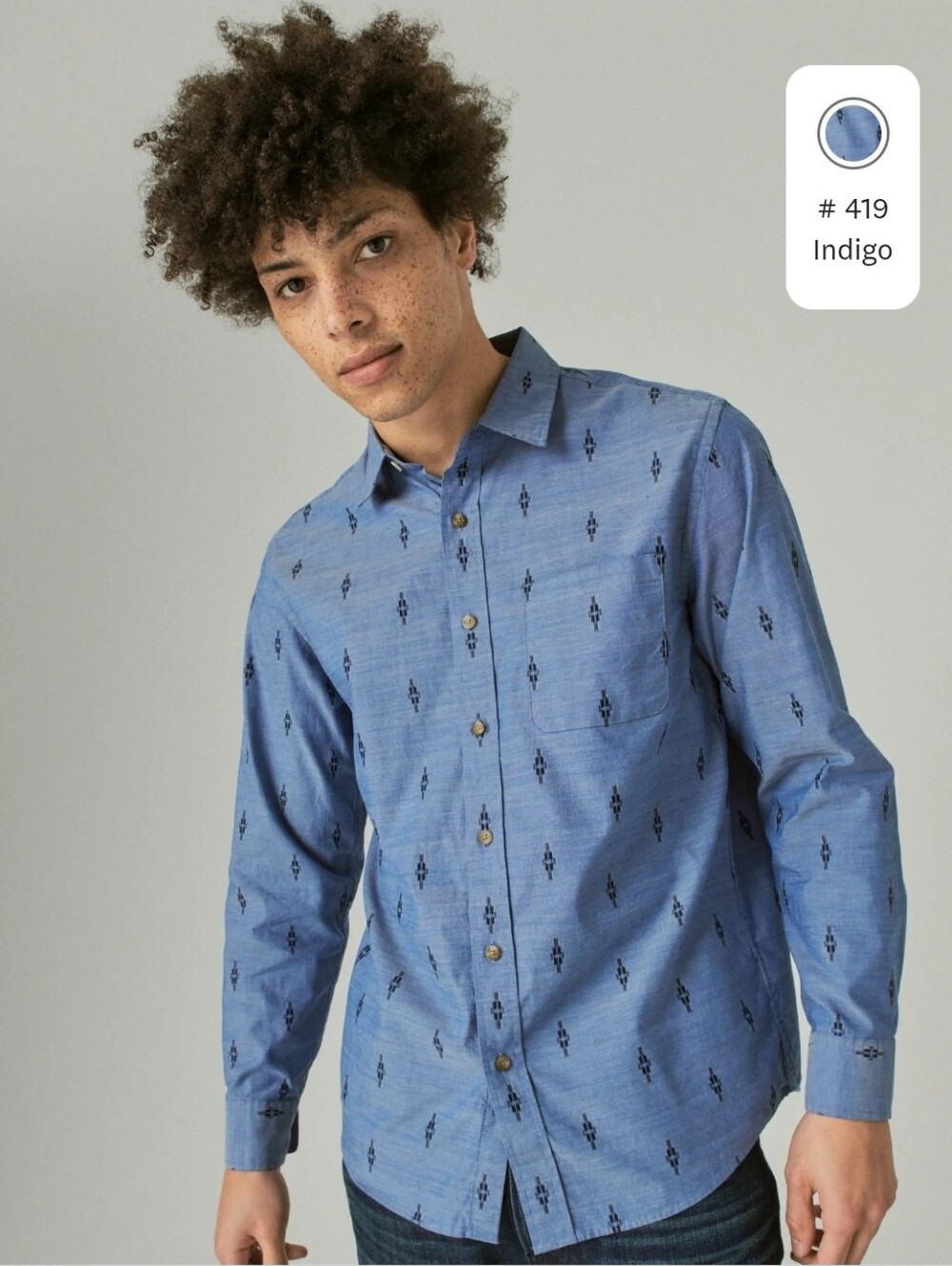 Pendleton Carson Chambray Geometric Men's Long Sleeve Shirt- Blue Denim Medium